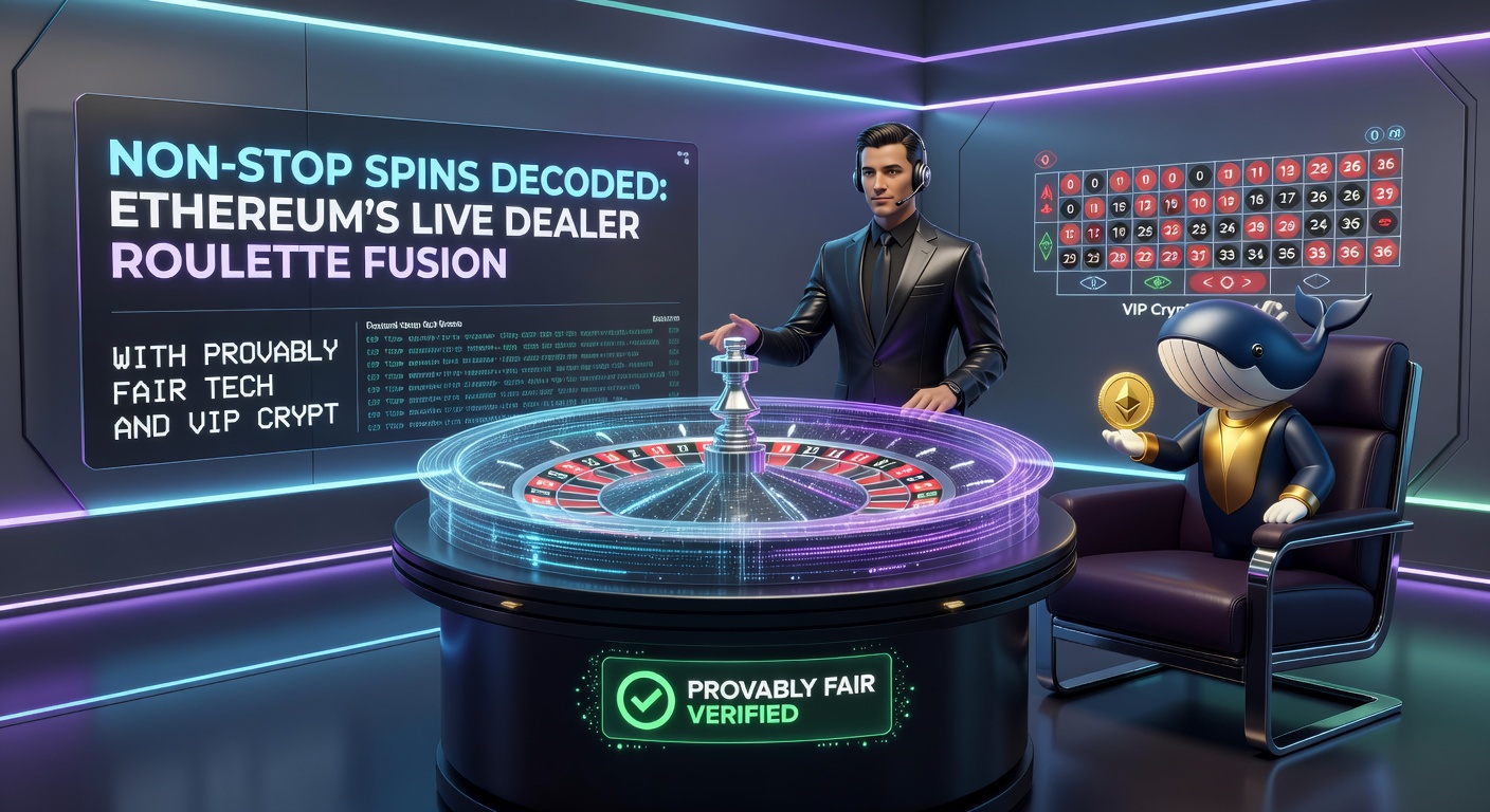 VIP-Bereich mit Ethereum-Wallet-Integration, Non-Stop-Roulette-Spins und Provably-Fair-Verifikations-Screenshot